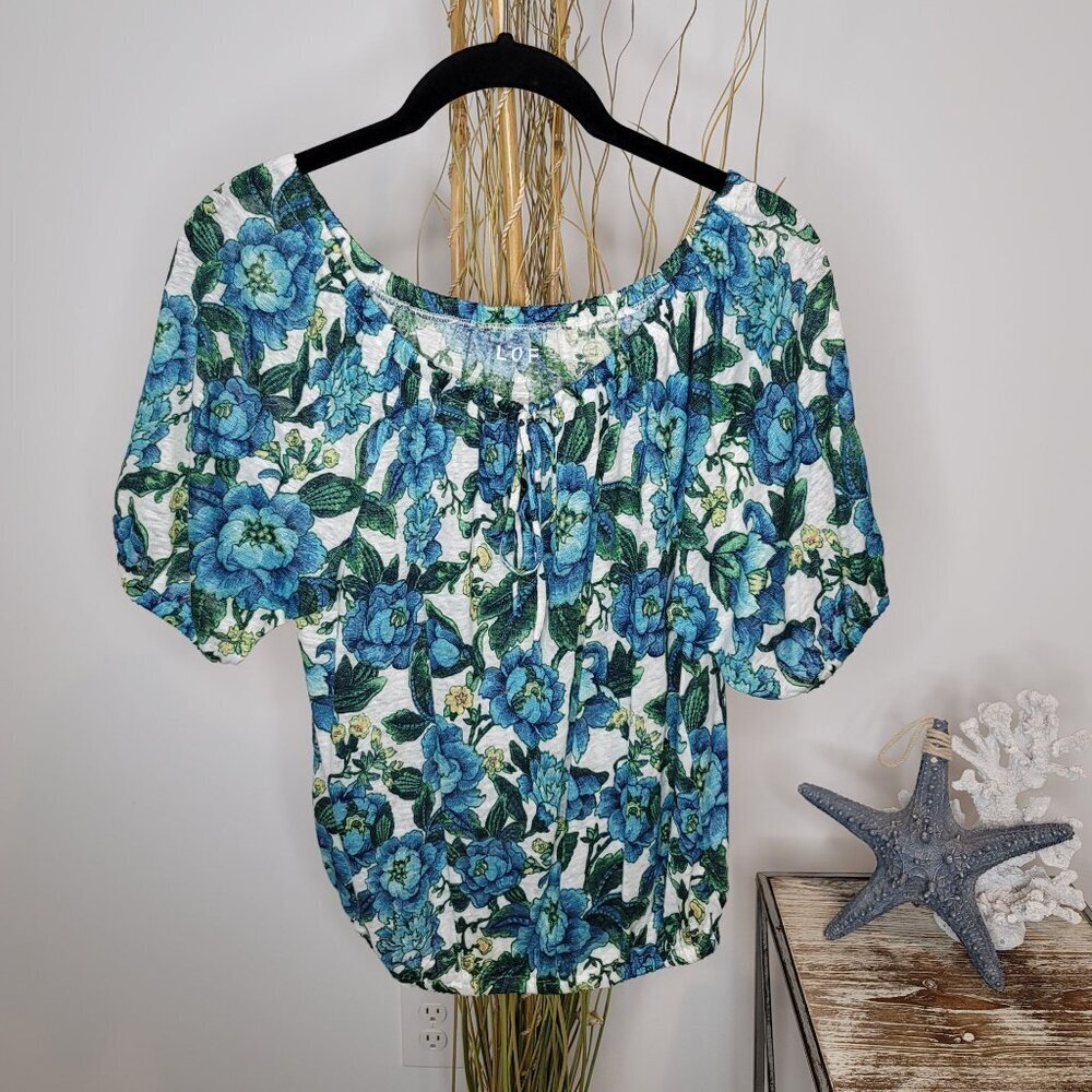 LOFTโ Floral Linen Knit Blouse Womens XS